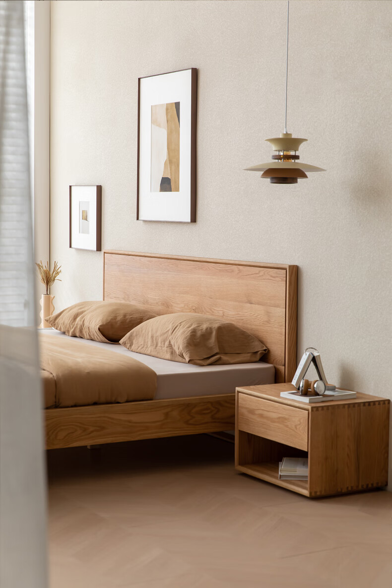 及木良作简约日式白橡木实木床卧室双人床15m婚床18米原木色大床大