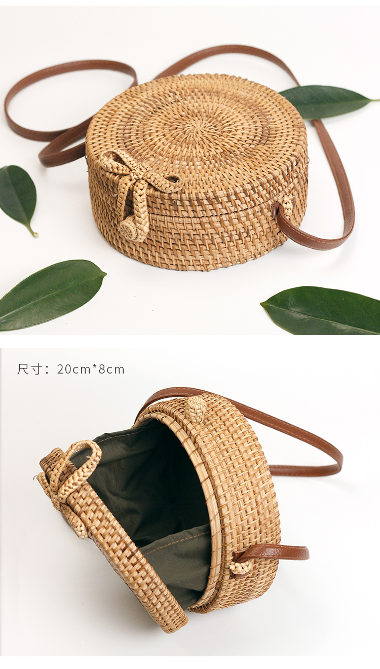 2022新款巴厘岛圆形藤编织包包越南手工草编包海边度假竹编包单肩斜挎