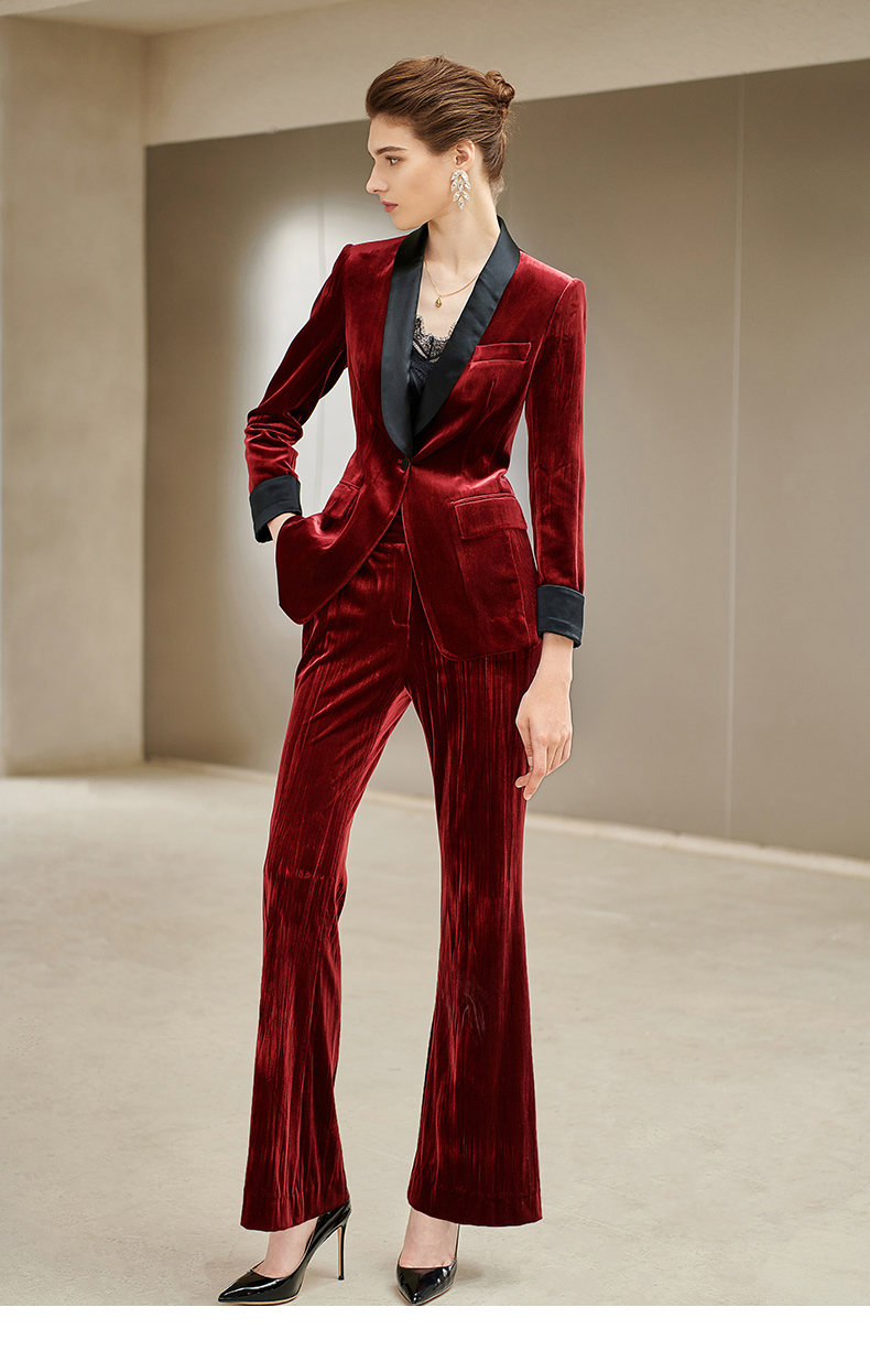 法曼努红色金丝绒西装套装女职业春高端名媛套装ol2020新款气质工作服