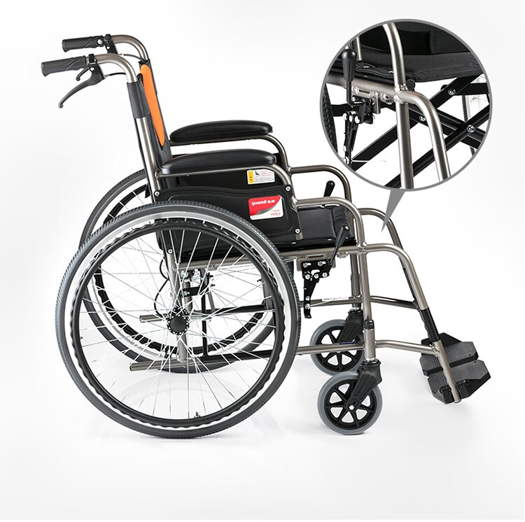 鱼跃yuwell轮椅折叠轻便老人手动代步车手推加强铝合金免充气鱼跃轻便