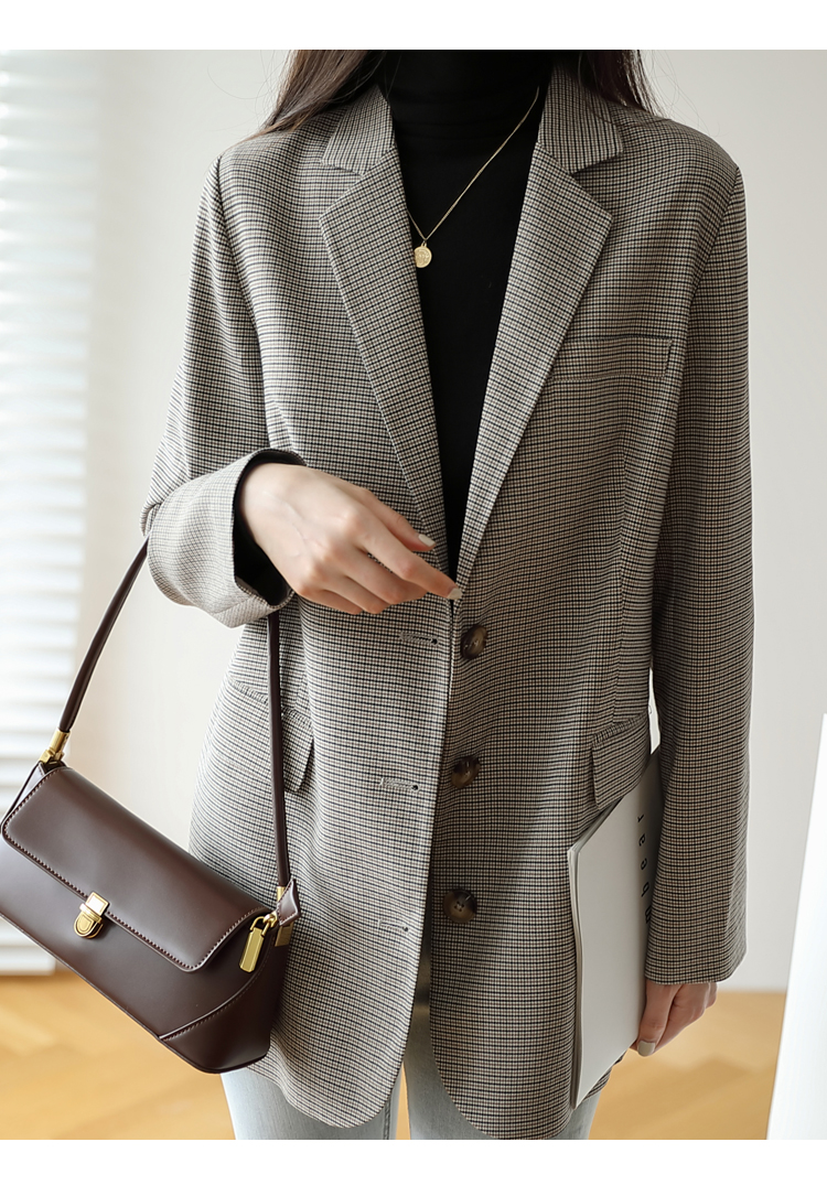 嘉茱莉格子西装外套女韩版休闲直筒网红英伦风小西服中长款小个子上衣