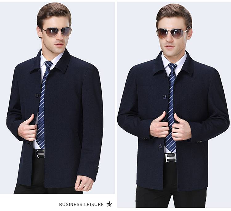 领导干部服装中老年领导干部夹克外套春秋款老干部男羊毛料爸爸装上