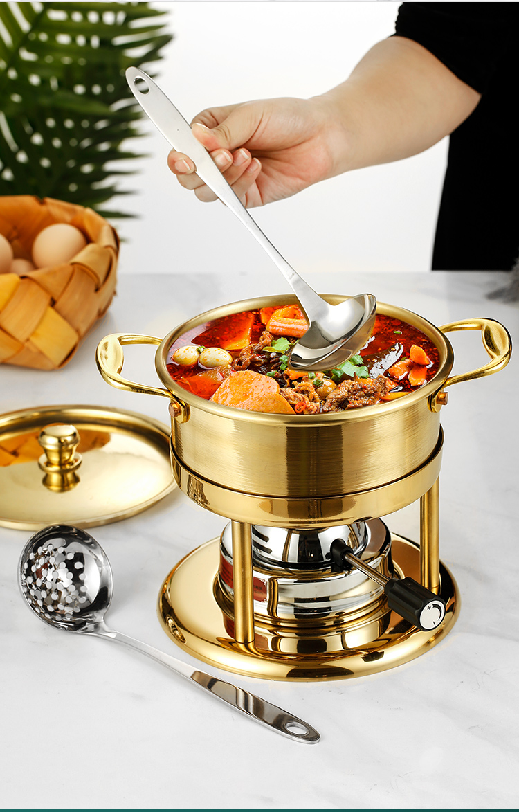 金色红铜锅一个人一锅小火锅商用自助餐高档会所充气瓦斯炉单人锅 黄