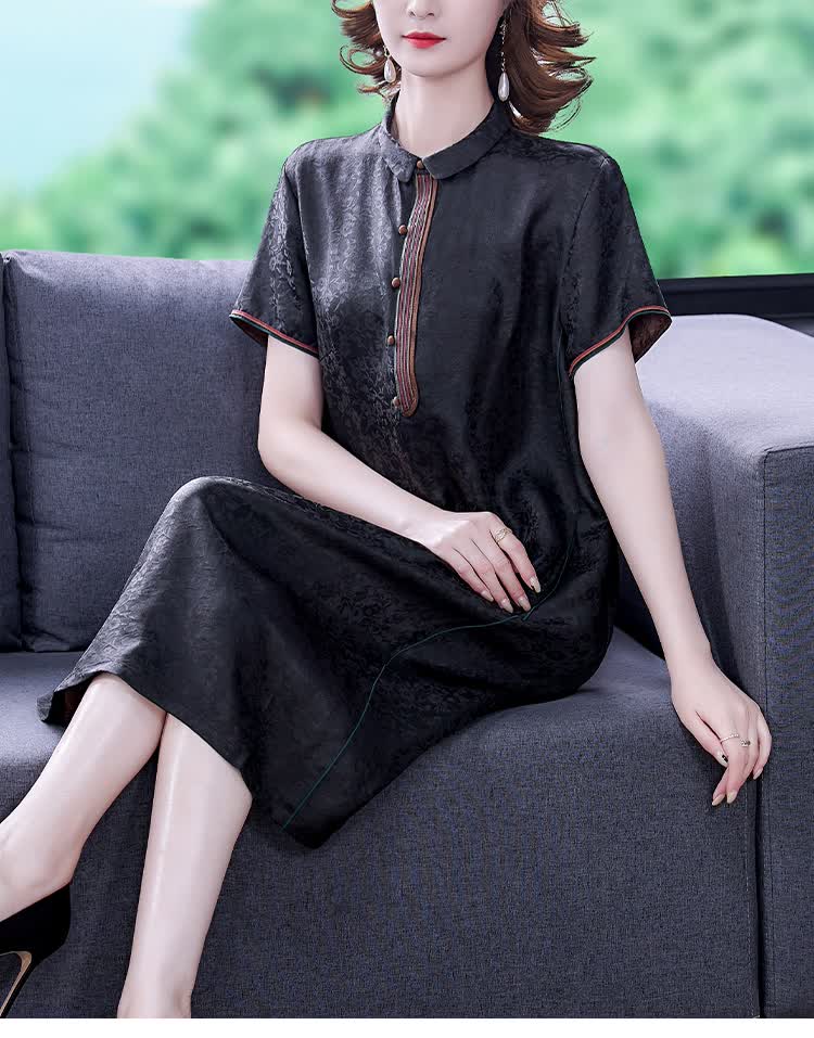 轻奢高档杭州桑蚕丝连衣裙2022夏季新款真丝香云纱高端蚕素女装旗舰店