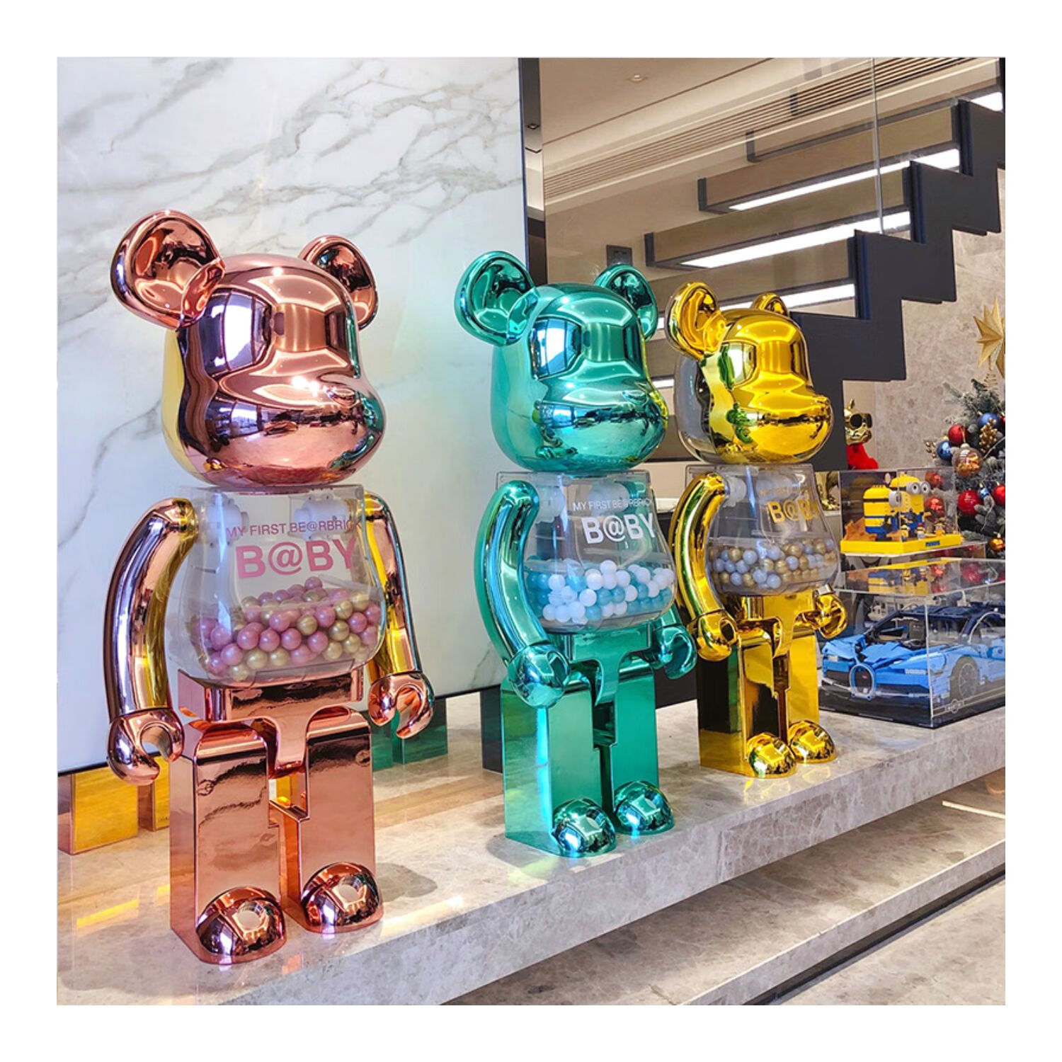 百莺轻奢高端暴力熊积木熊潮玩手办公仔桌面盲盒装饰品大号客厅玄关