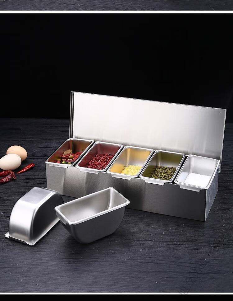 不锈钢调料盒调味盒带盖家用厨房收纳饭店冰粉配料盒配菜商用格子定制