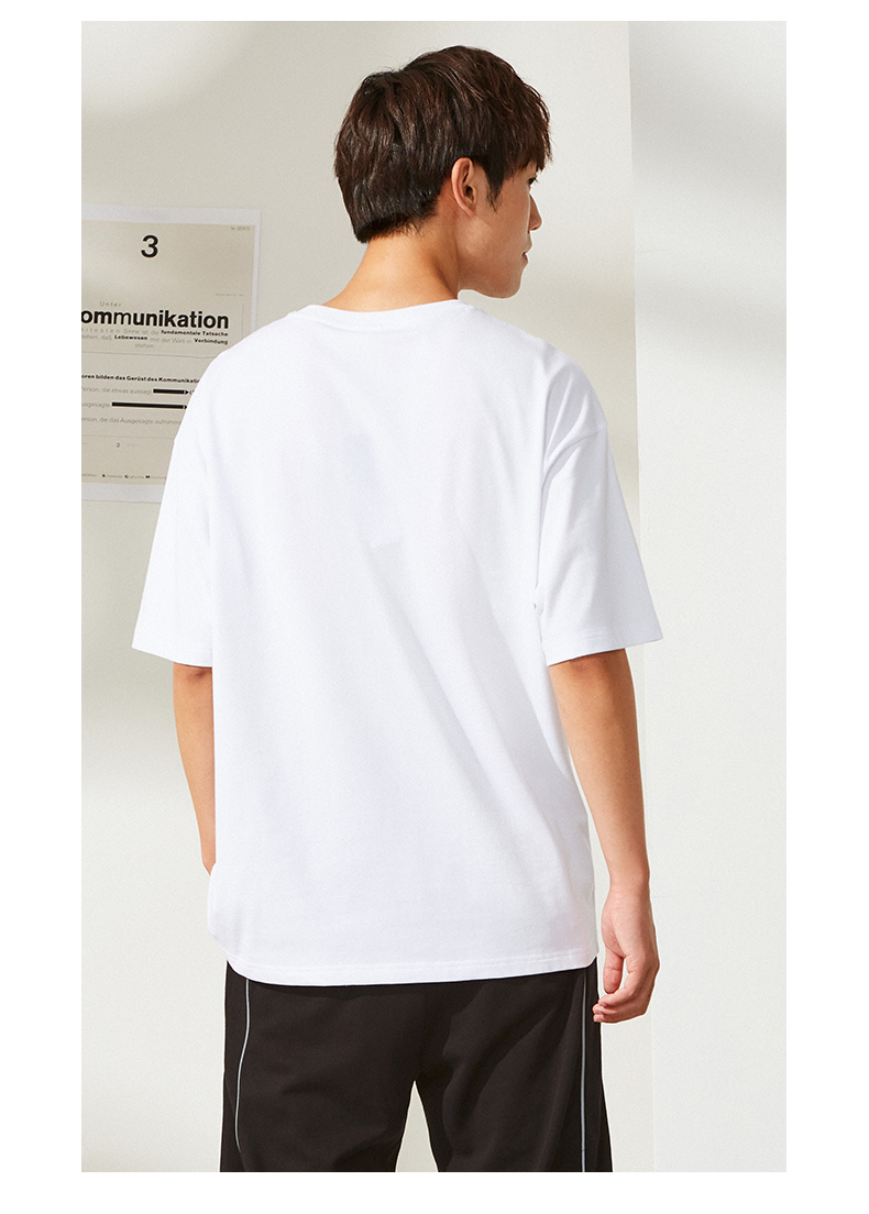 a21奥特莱斯男装宽松圆领落肩短袖t恤夏季新品白色潮牌印花男士上衣t