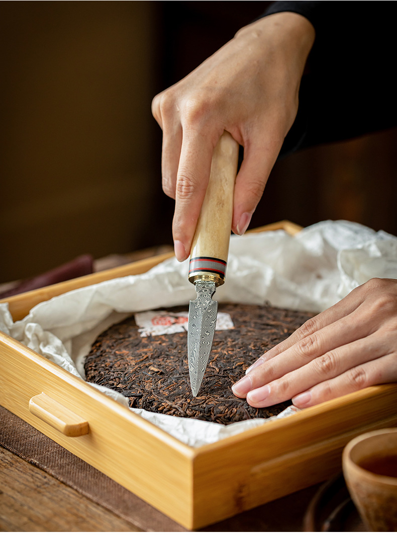不锈钢茶饼撬刀大马士茶刀茶针普洱茶开茶饼工具花梨木茶砖专用刀鸵鸟