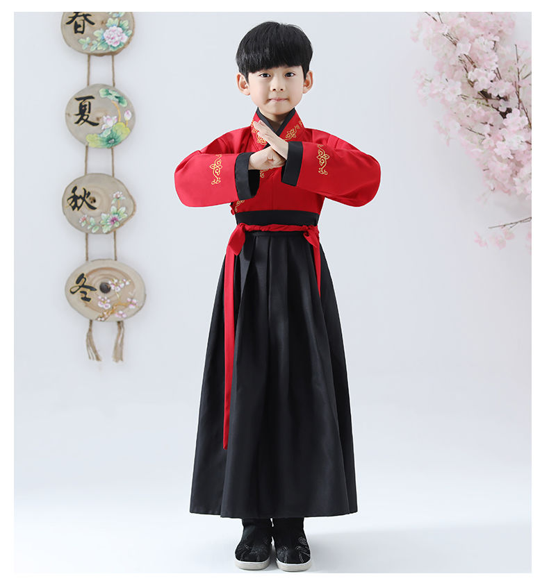 冬装儿童古装男女书童国学表演汉服小孩幼儿中国风古代演出服学生套装