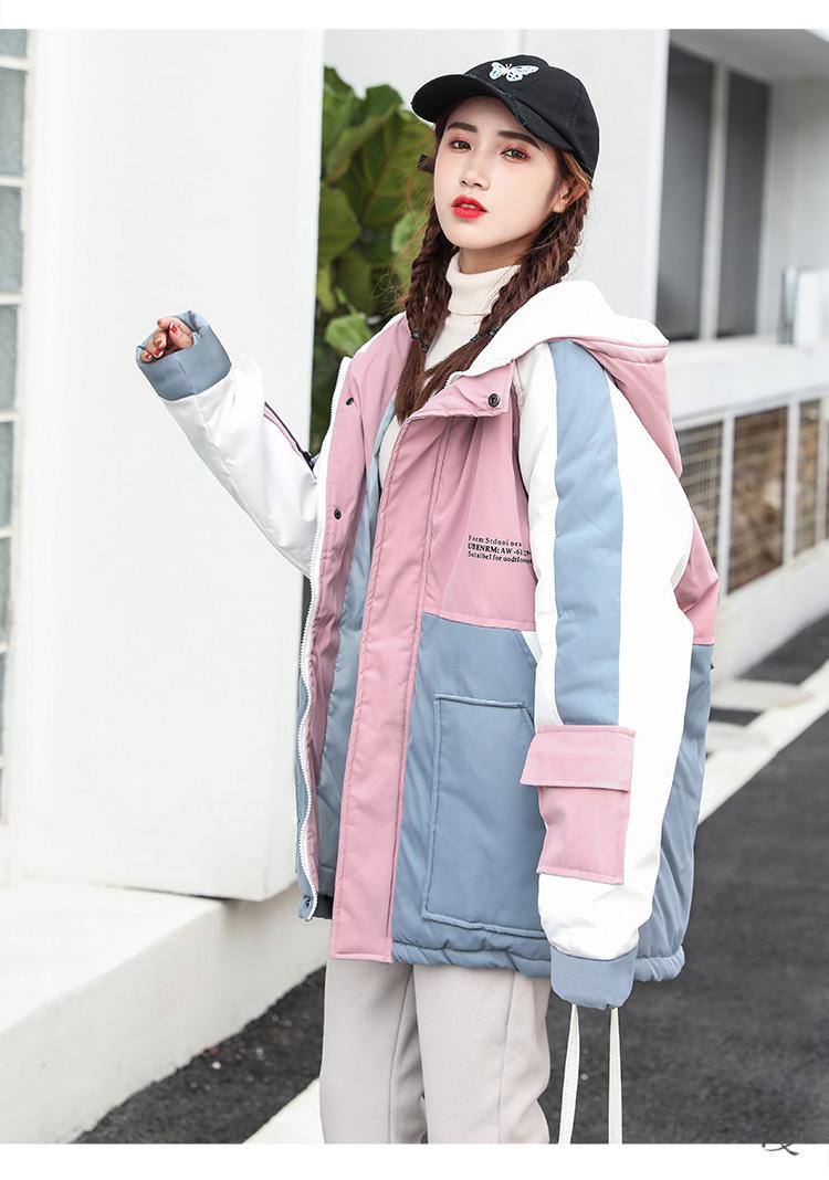 韩芯漫新款韩版潮流学院风女生冬季外套短款宽松高中初中少女冬装连帽