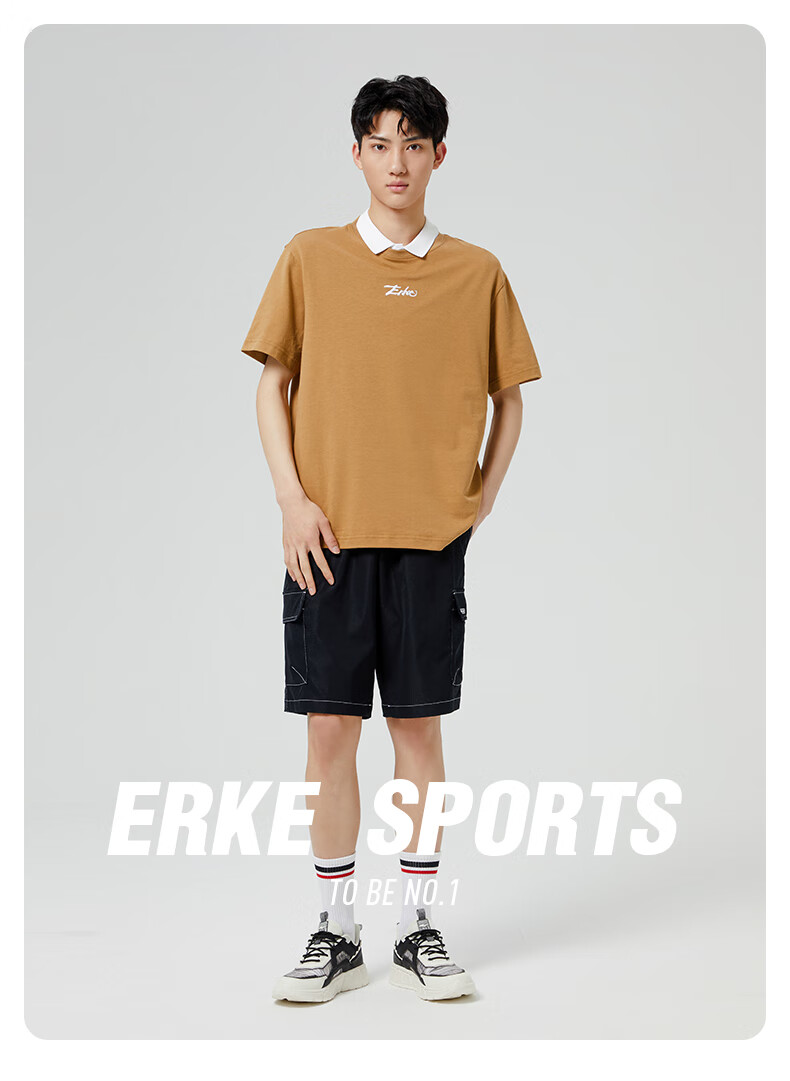 鸿星尔克(erke)鸿星尔克短袖男舒适宽松简约刺绣logo户外街头运动t恤