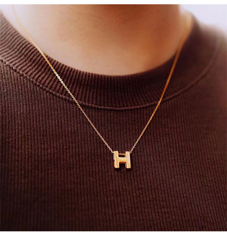 5黄金镂空挂坠项链套链送女友金饰告白礼物生日礼物磨砂h吊坠s925项链