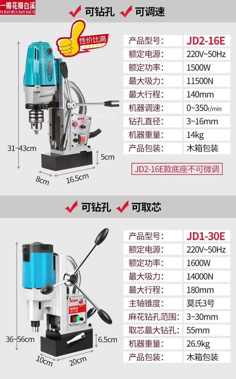 功能电磁钻便携式钻孔机工业级磁吸钻220v磁座钻jd225e调速正反转礼包
