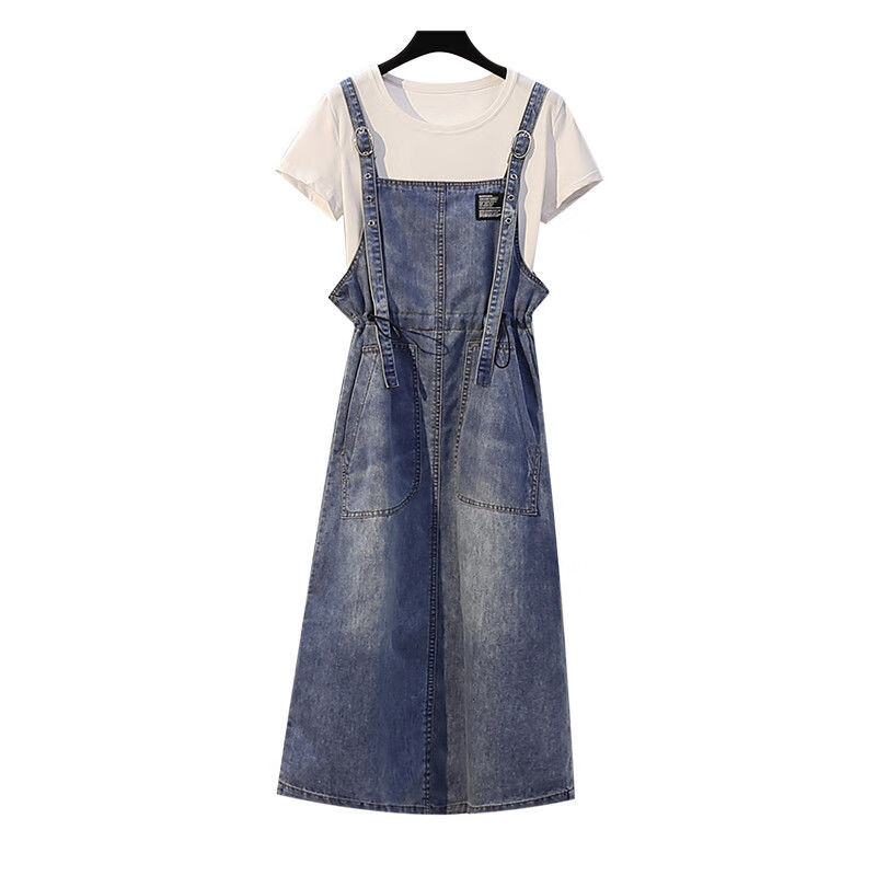 宽松显瘦微胖女孩穿搭网红收纽扣连衣裙子夏装牛仔纽扣裙子sn5417单件