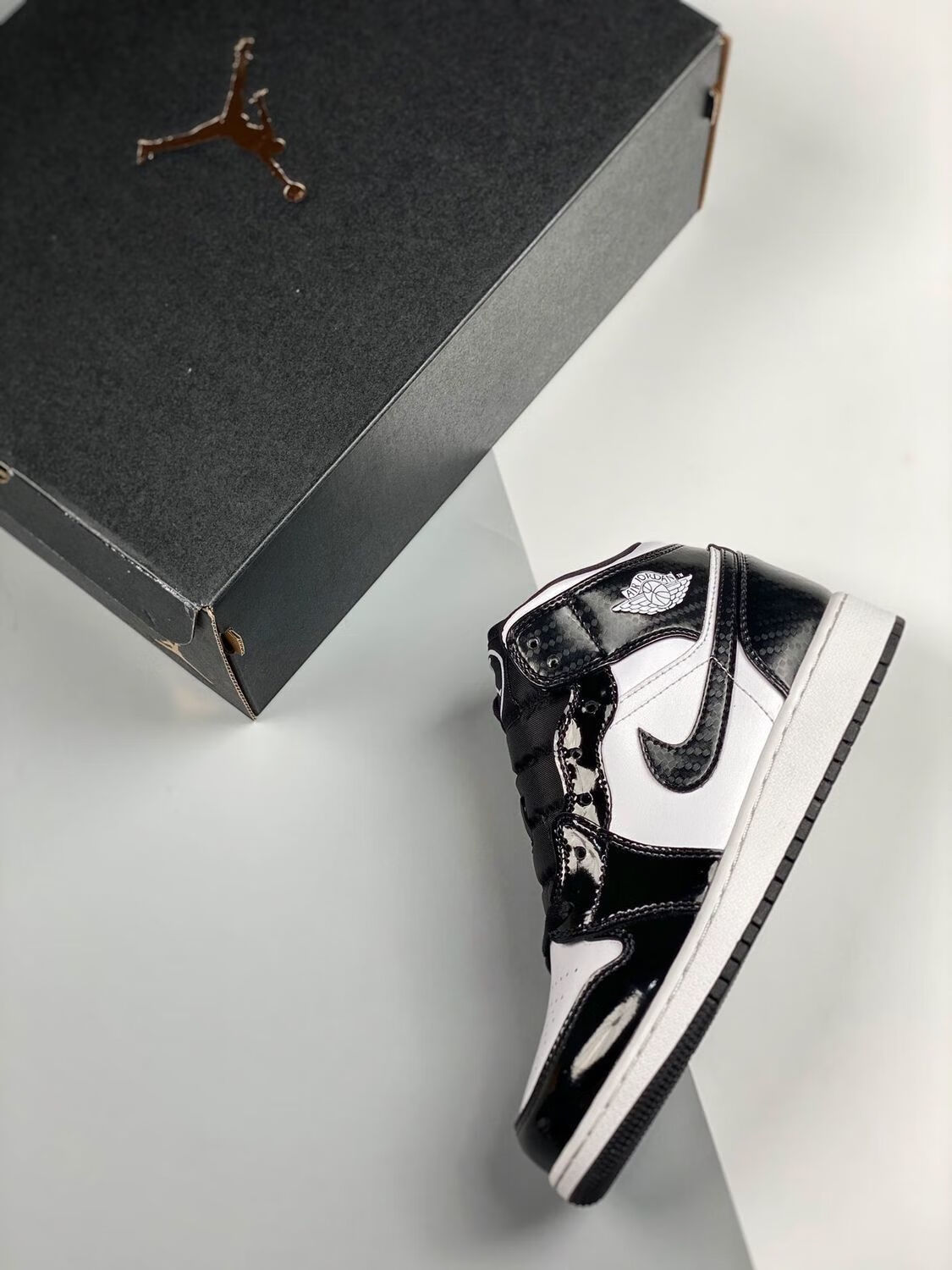 aj真爆全黑白熊猫液态金漆皮乔1中邦篮球鞋运动休闲鞋dd1649 液态金