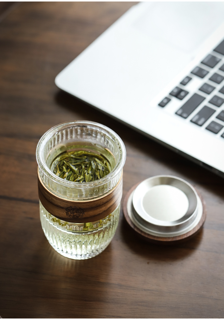 简易单人茶杯小院 日式锤纹耐热玻璃杯办公室内胆过滤泡茶杯单人功夫