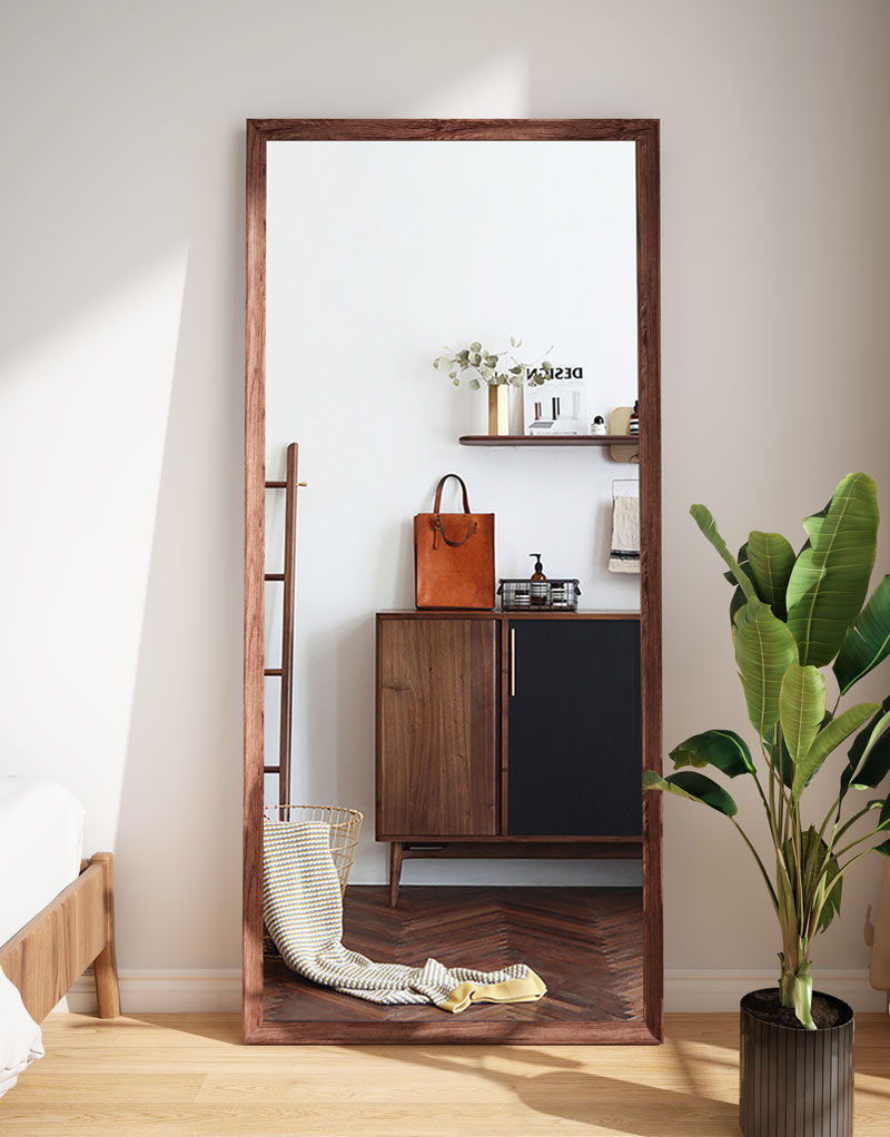 大镜子定制全身镜落地镜家用网红穿衣镜卧室试衣镜挂墙壁挂ins风木纹