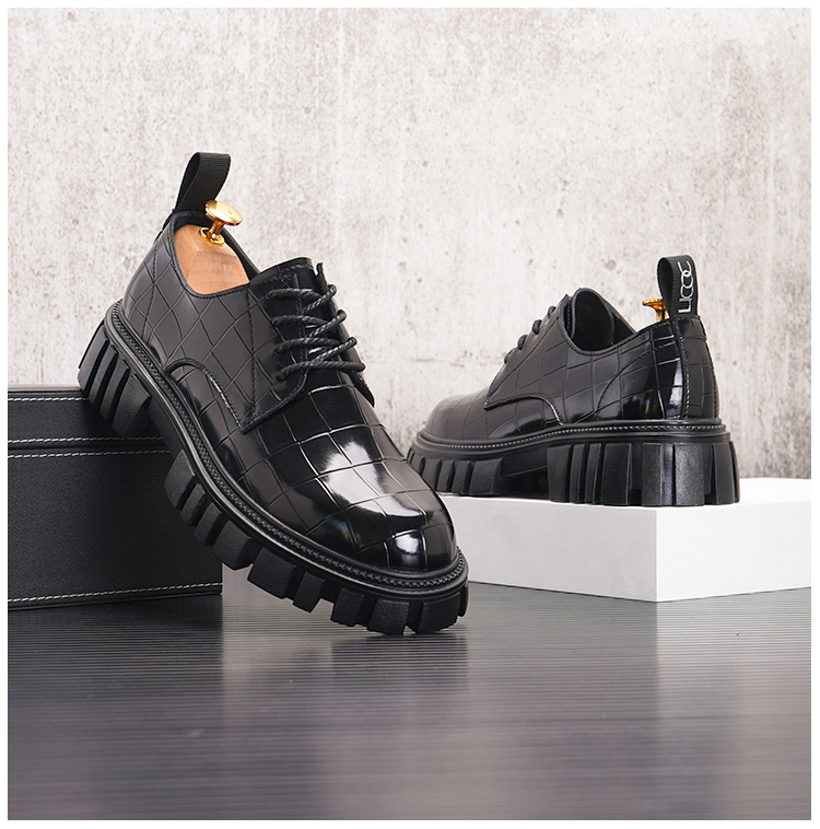 品牌厚底皮鞋男新款潮流英伦风乐福鞋漆皮松糕鞋男士内增高休闲鞋白色