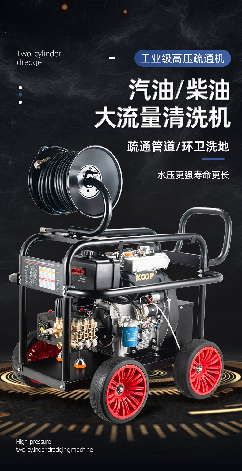 疏通机水老鼠下水道清洗机大功率商用水泵170汽油压力170公斤手拉启动