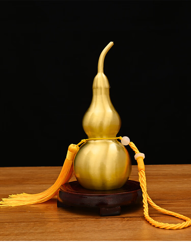 造化入铜开口葫芦黄铜葫芦五帝钱摆件纯铜八卦葫芦挂件家居品27cm无叶