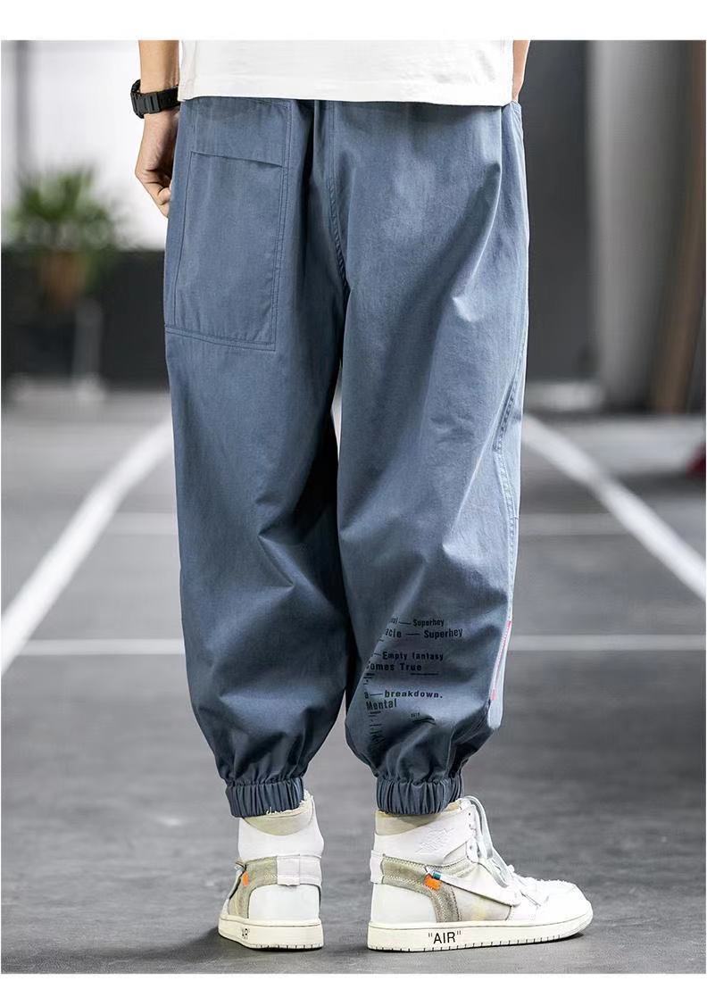 开车裤散步裤男悠闲裤男士夏季纯棉哈伦裤潮牌男士休闲宽松束脚九分