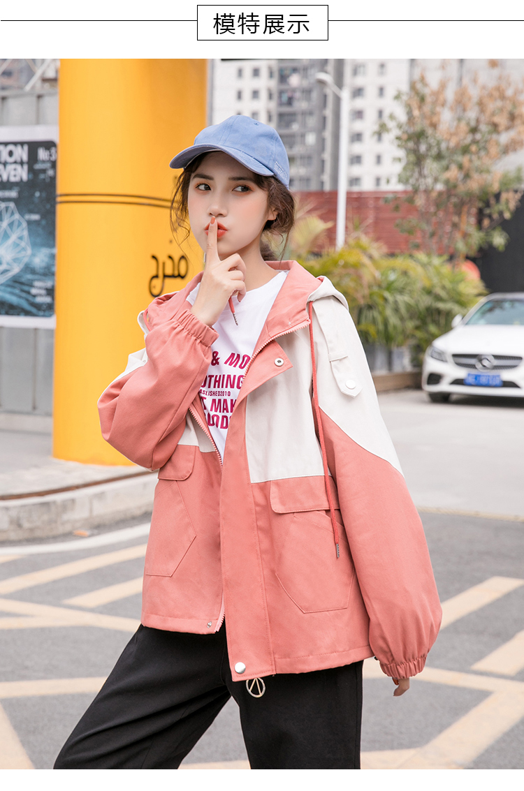 女生工装外套女学生韩版宽松原宿风短款连帽夹克褂初中生秋天衣服