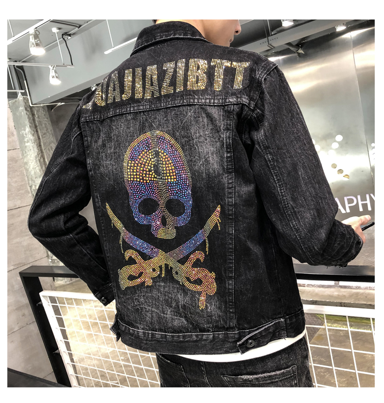潮牌boy秋冬季欧洲站潮牌夹克男士休闲牛仔外套男韩版骷髅头衣服加厚