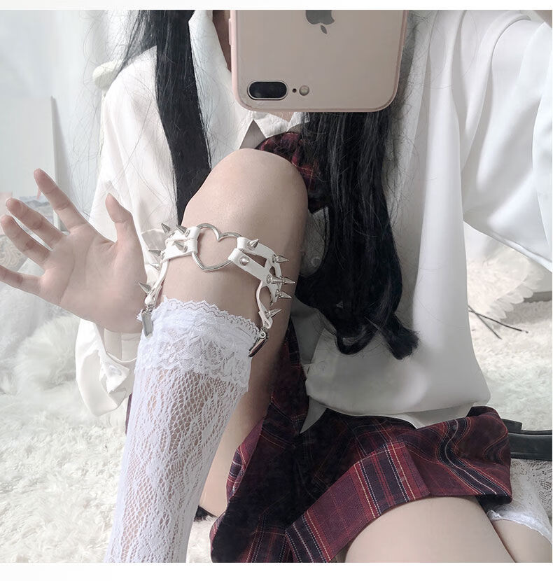 美樱宜 女生丝袜 初中生暗黑夹袜腿环日系软妹蕾丝小腿袜过膝袜子