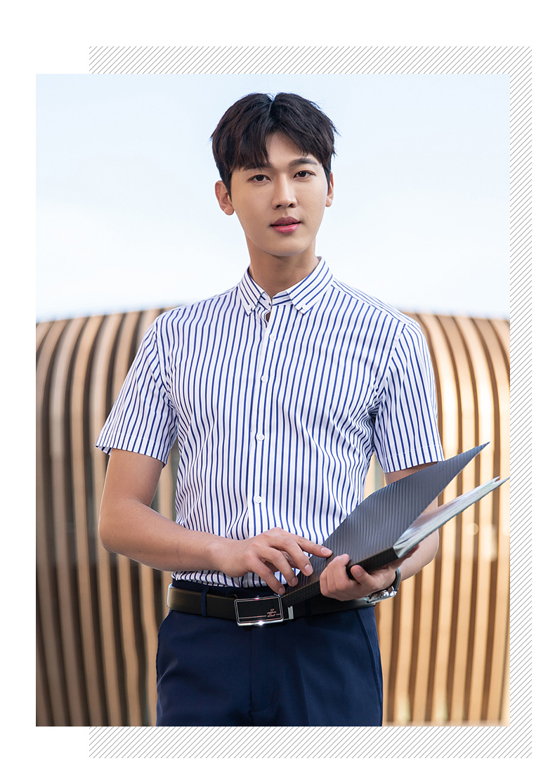 职业面试夏季男士短袖衬衫条纹职业工装商务装男女办公室工作服衬衣