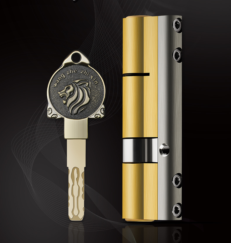 锁芯防盗门超c级通用型家用大门锁心防撬纯铜双面叶片锁具黄色青古