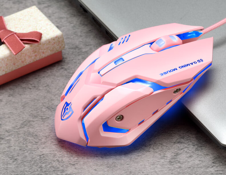 粉色鼠标牧马人4代机械电竞游戏有线女生可爱lol英雄联盟cf专用宏