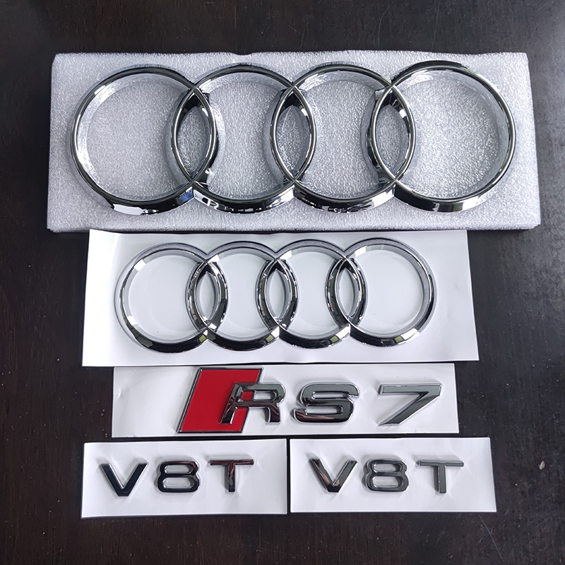 适用于奥迪rs7车标改装a7中网前四环标v8t侧标黑色后尾标贴汽车用品