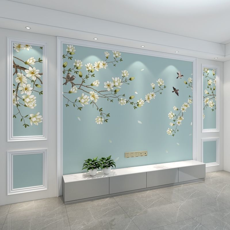 新中式电视背景墙壁纸8d花鸟现代壁布3d立体2022墙纸影视墙布壁画01