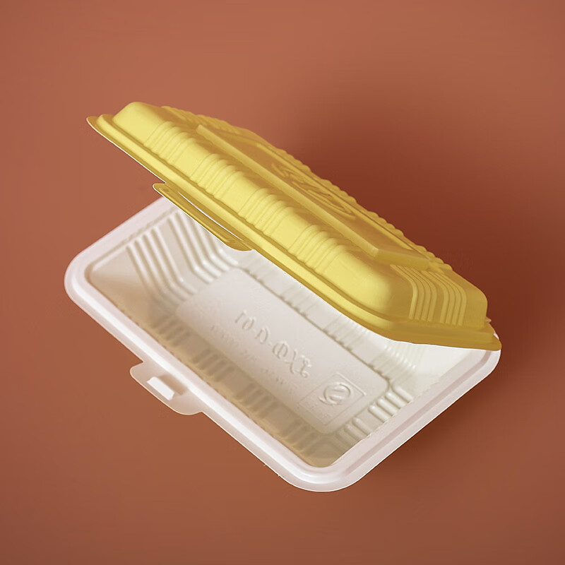 打包盒黄白方形塑料连体炒饭外卖烧考快餐盒300毫升黄白米饭盒100套