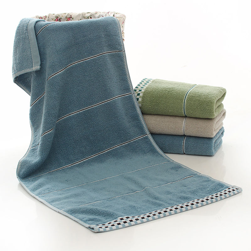 毛巾加长洗澡巾纯棉成人家用吸水男女大号冲凉巾八角花浅粉色