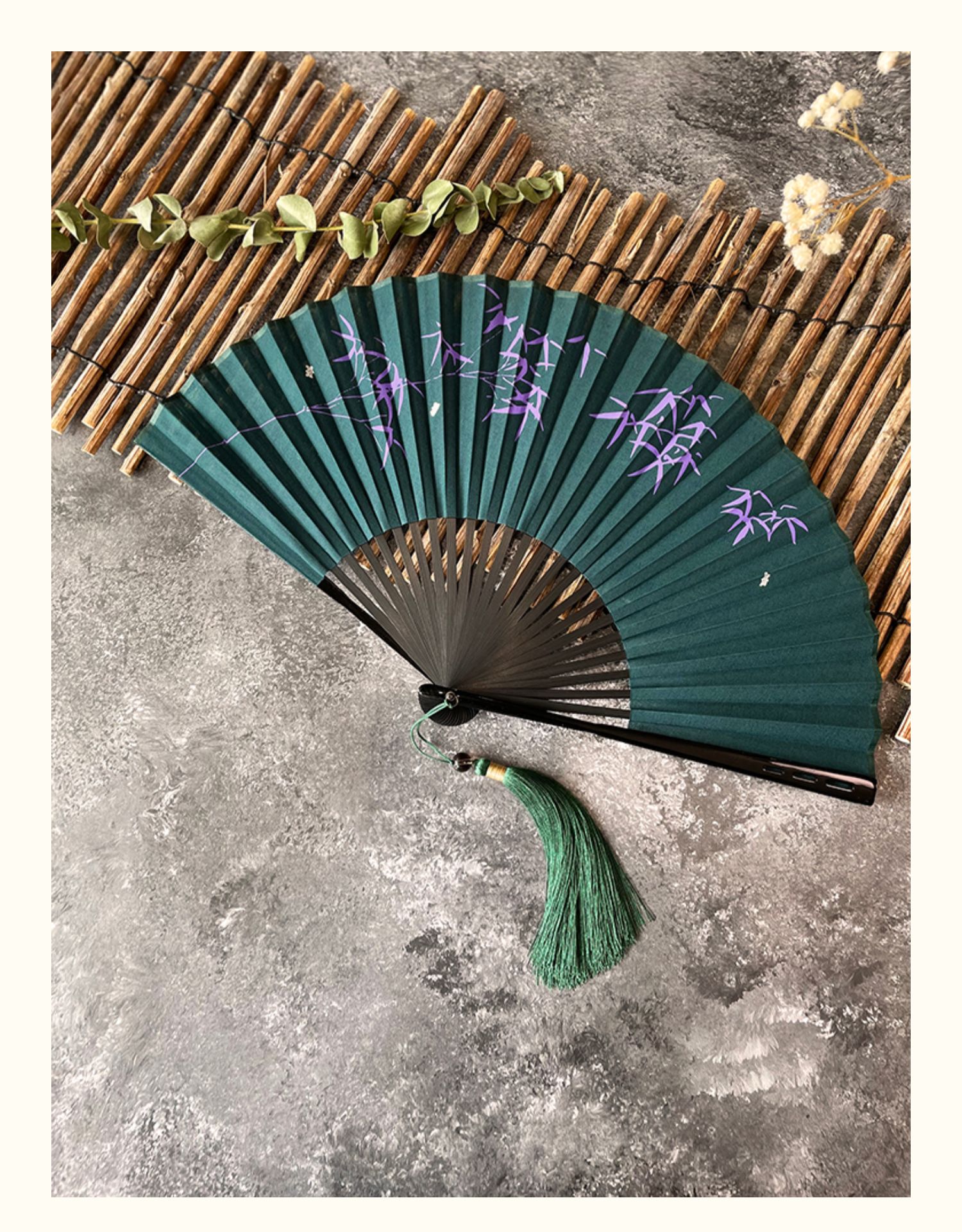 温客行7寸男扇墨绿竹林便携古风中国风折扇纳凉汉服扇子 和平鸽油漆骨