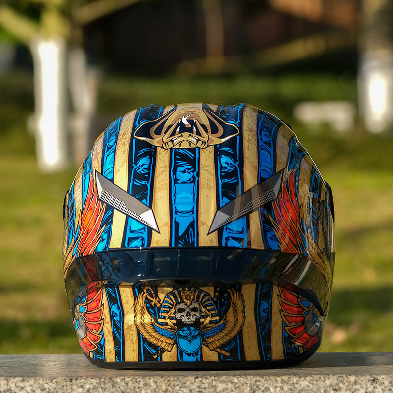 个性法老王头盔摩托电动车夏冬四季男女全覆式尾翼安全帽 法老王(极光