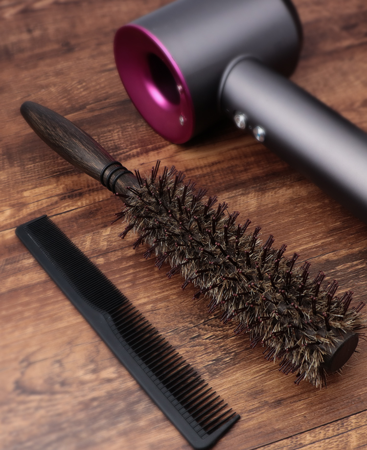 钢夫美发滚梳发廊滚梳鬃毛滚梳卷发梳卷发器内扣圆滚梳猪鬃毛直发顺发