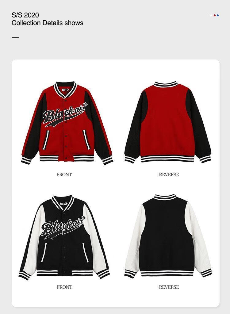 霸雅海blackair原创国潮字母刺绣拼接夹克外套男女oversize宽松棒球服