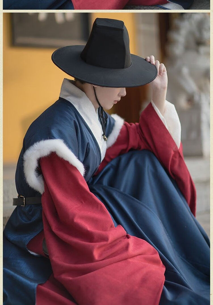 林中寻汉服成人男冬季中国风古装男仙气古风道袍超仙冬季明制汉服大袖