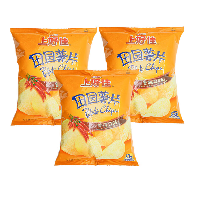 上好佳田园薯片香辣50g膨化食品网吧零食礼包ktv怀旧小吃 新包装 整箱