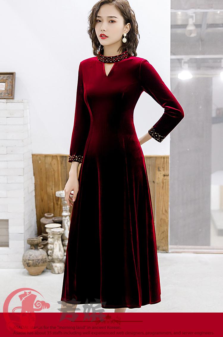 芳嫔结婚婆婆妈妈服装冬季婚礼晚礼服加绒连衣裙年轻母亲喜宴装 蓝色