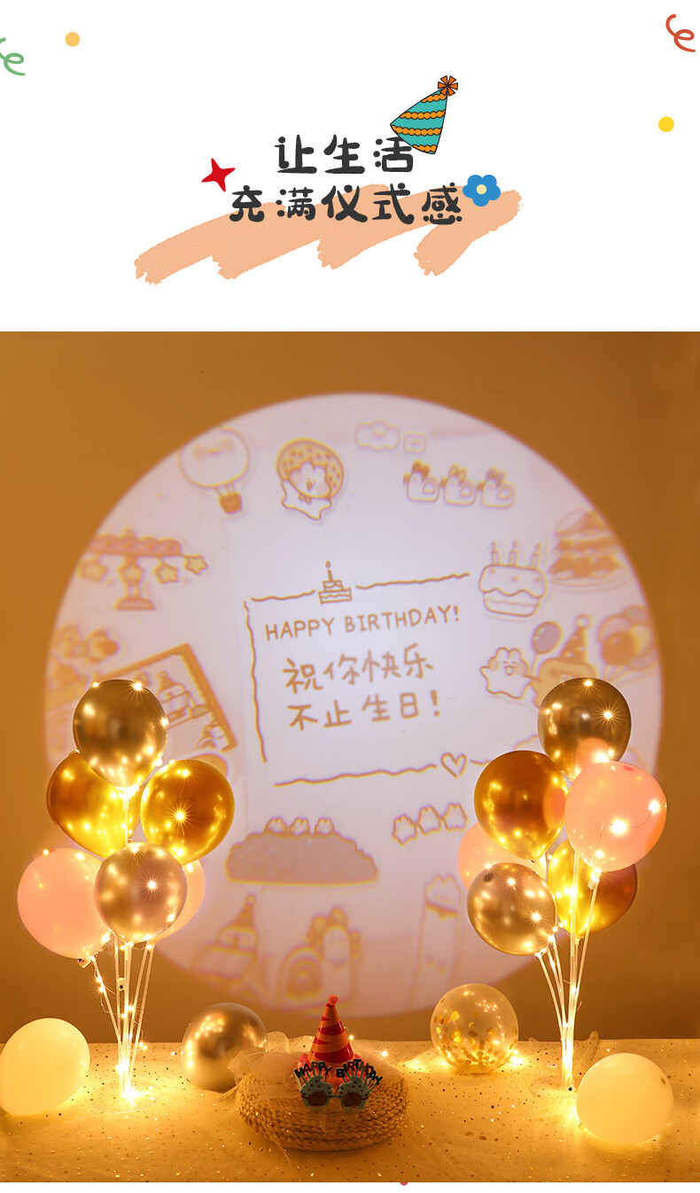 小红书同款生日快乐投影氛围灯背景装饰儿童周岁场景布置男女孩生日帽