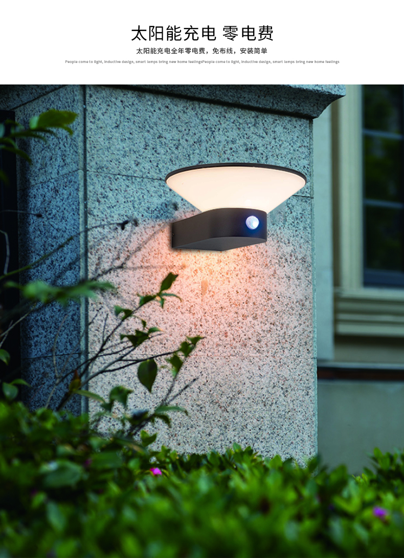 太阳能壁灯人体感应户外花园木棚架别墅墙壁门前灯家用室外庭院灯 深