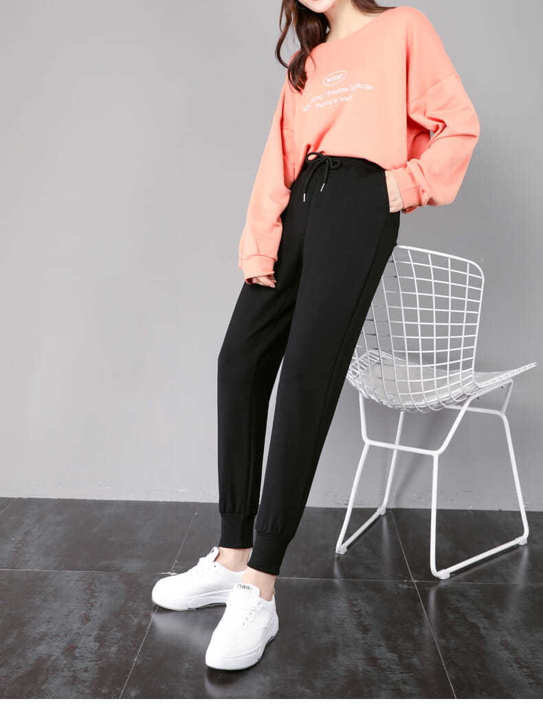 女生裤子中学生韩版潮流休闲裤运动裤女春秋季宽松束脚黑色2020学生