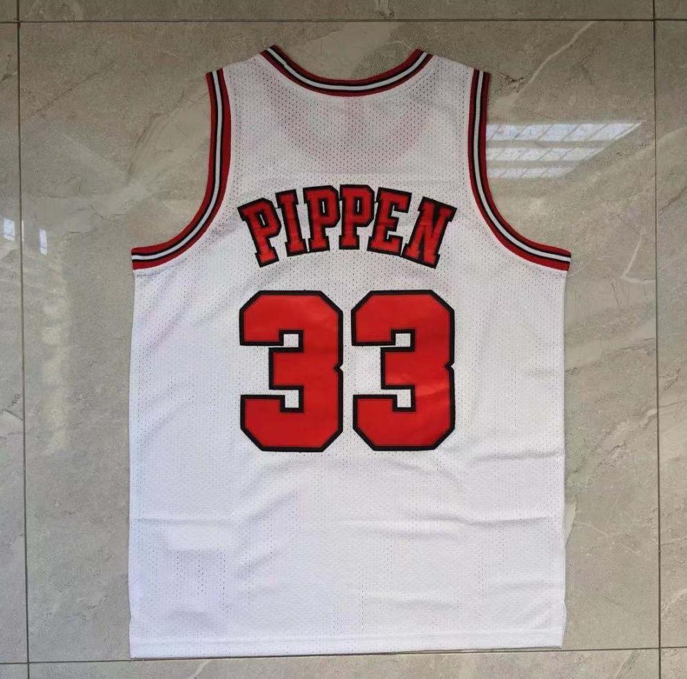 同款mitchell&ness皮蓬33号公牛队复古闪电决赛版条纹刺绣篮球服 球衣