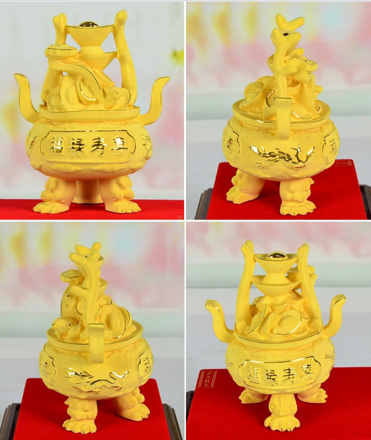 【京选好货】黄金聚宝盆摆件聚财客厅玄关家居装饰品绒沙金工艺品开业