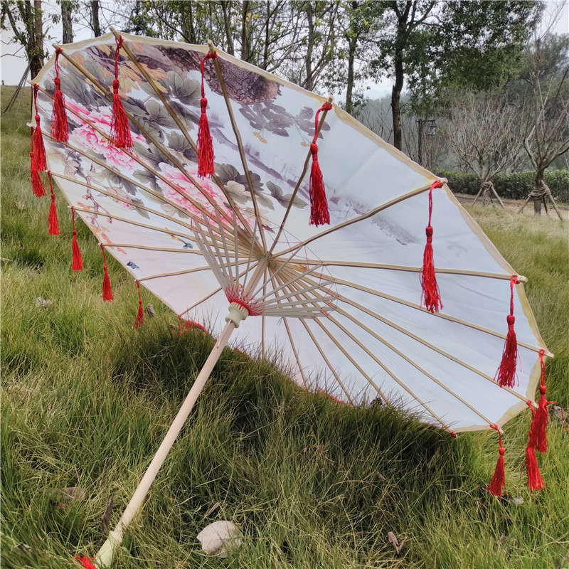 古代女子古装汉服流苏伞飘带伞油纸伞 摄影走秀道具伞防雨古风伞 流苏