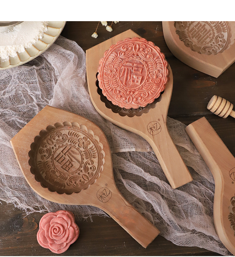 青团子清明果大号梨木手工雕刻南瓜饼绿豆糕点实木制模具福禄寿喜四