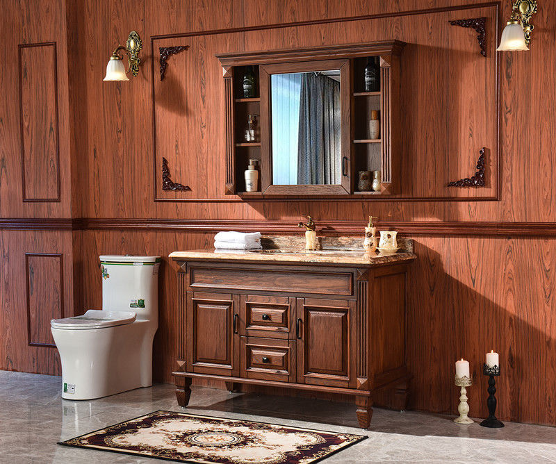 希谜美式浴室柜组合红橡木落地式洗脸洗手盆池中式实木洗漱台卫浴柜